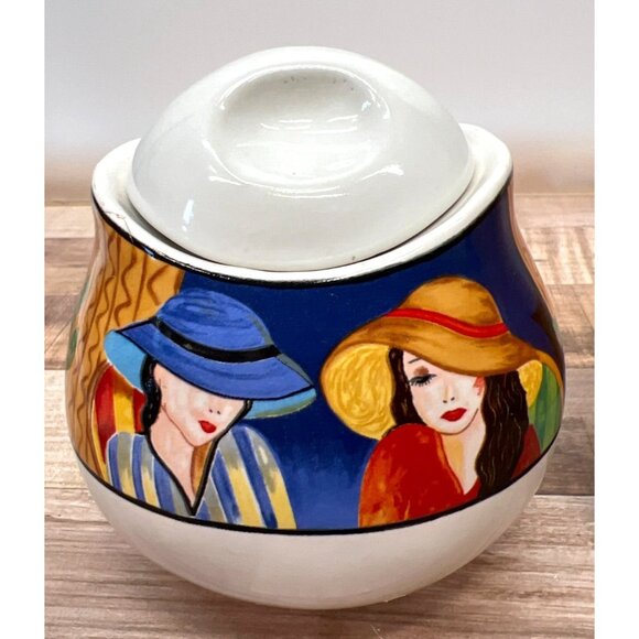 Hand-Painted Ceramic Creamer & Sugar Set With Colorful Lady Design - Unique & Fu - Picture 3 of 9